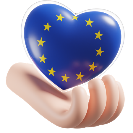 Cuidado de las manos del corazón de la bandera de la Unión Europea  3D Icon