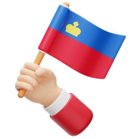 Bandera de Liechtenstein en mano  3D Icon