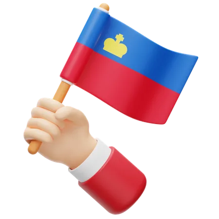 Bandera de Liechtenstein en mano  3D Icon