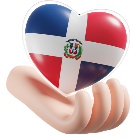 Cuidado de las manos del corazón de la bandera de República Dominicana  3D Icon