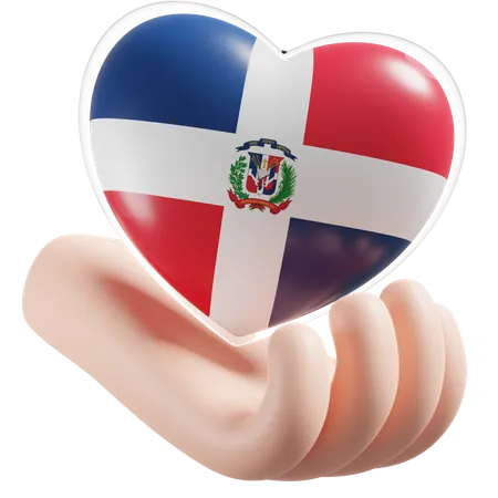 Cuidado de las manos del corazón de la bandera de República Dominicana  3D Icon