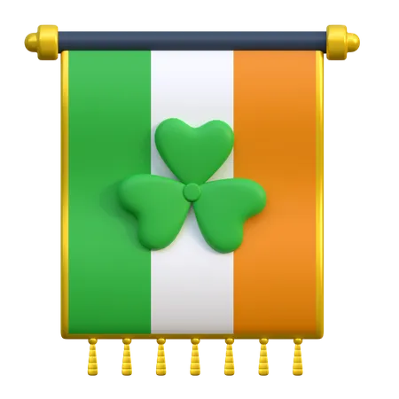 Bandera Nacional Irlandesa Con Icono De Trebol Ilustracion De Vacaciones 3 D 3D Icon
