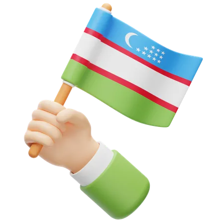 Uzbekistán flag in hand  3D Icon