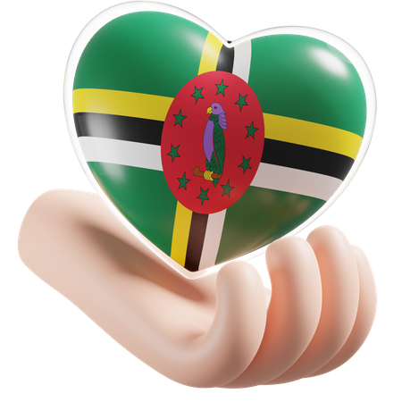 Cuidado de las manos del corazón de la bandera de Dominica  3D Icon