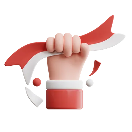 Mano agarrando con fuerza la bandera indonesia  3D Icon