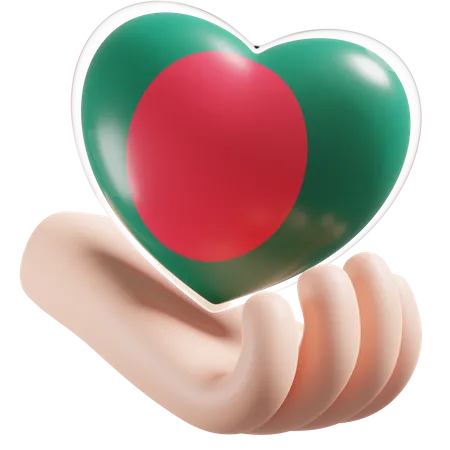 Bangladesch Flagge Herz Handpflege  3D Icon