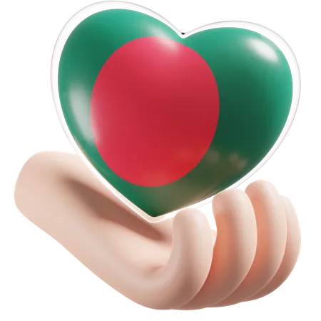 Bangladesh Flag Heart Hand Care  3D Icon