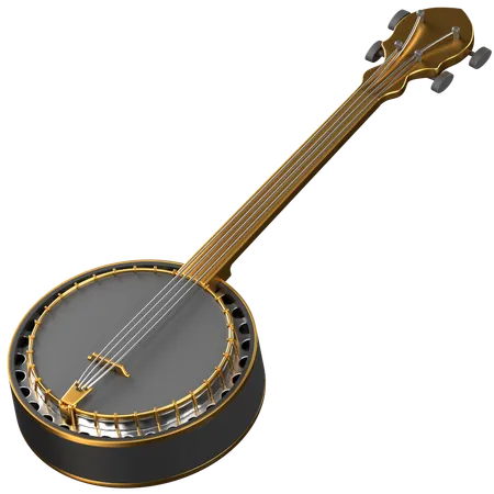 3 D Illustration Of A Black And Gold Banjo 3D Icon