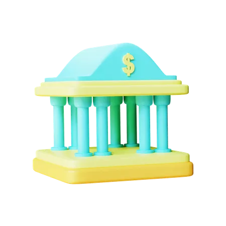Bank Building With Pastel Color Style 3D Illustration