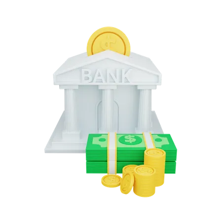 3 D Rendering Banking With Money Isolated Useful For Business And Finance Design Illustration 3D Illustration
