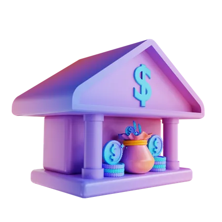 3 D Illustration Colorful Bank And Pile Of Moneybags 3D Illustration
