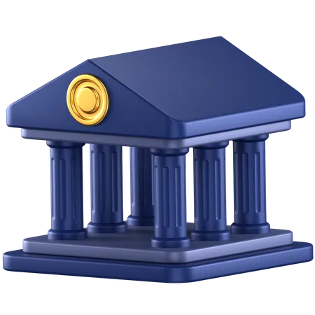 3 D Icon Of A Blue Bank 3D Icon