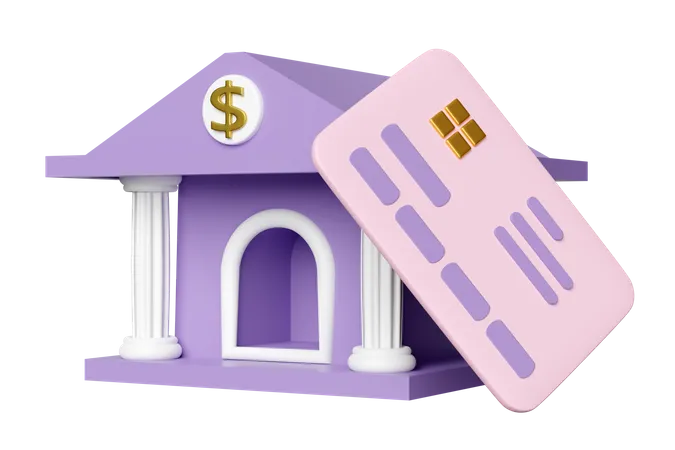 Bank and credit card  3D Illustration