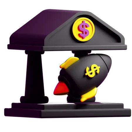 Bank And Rocket  3D Icon