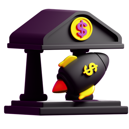 Bank And Rocket  3D Icon