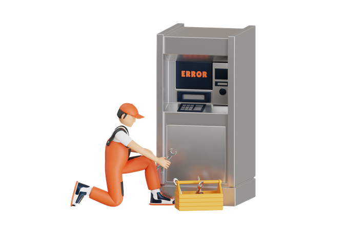 Bank Atm Repair  3D Illustration