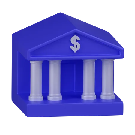 A 3 D Rendering Of A Blue Bank Building Icon With White Columns And A Dollar Sign Representing Financial Institutions And Banking 3D Icon