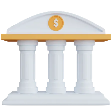 3 D Rendering Bank Building With Dollar Coins Isolated 3D Icon