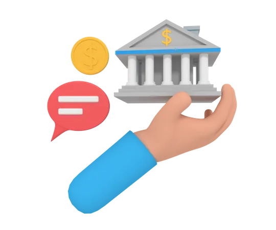 3 D Icon Of A Hand Holding A Bank Building 3D Icon