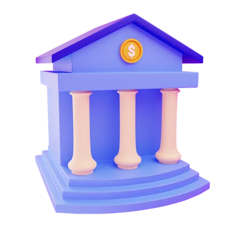 3 D Bank Building With Isolated Background 3D Icon