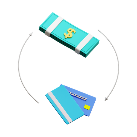 Bank Card Exchange With Banknote  3D Icon