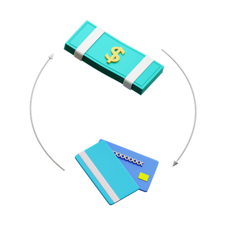 Bank Card Exchange With Banknote 3D Icon