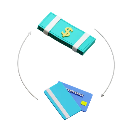 Bank Card Exchange With Banknote  3D Icon