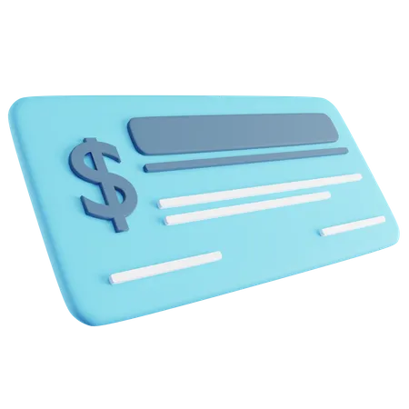 3 D Ilustration Of Cheque With Blue Color 3D Icon