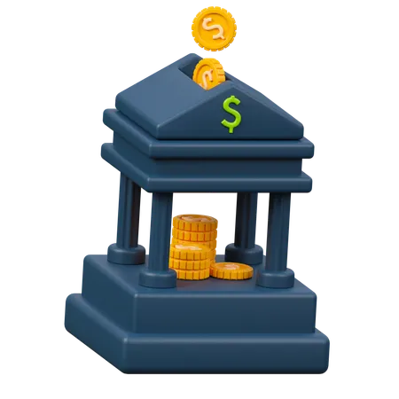 Bank Deposit 3 D Icon Bank Building With Dollar Coins 3D Icon