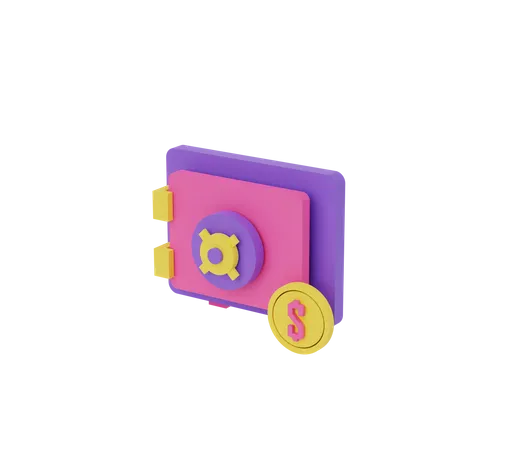 3 D Safe Box And Dollar Coin Icon 3D Illustration