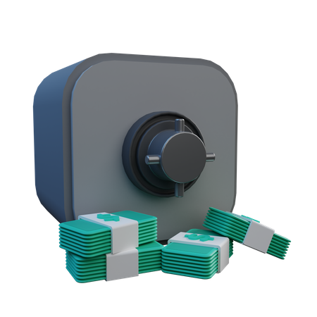 Bank Locker And Money Stacks  3D Illustration