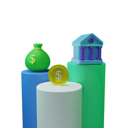 Bank with money bag  3D Icon