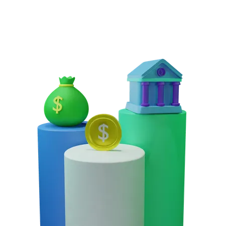 Money Bank And Coin Diagrams 3D Icon