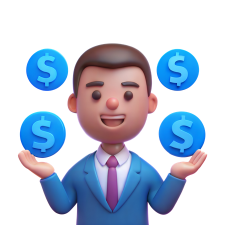 Banker with Currency Symbols  3D Illustration