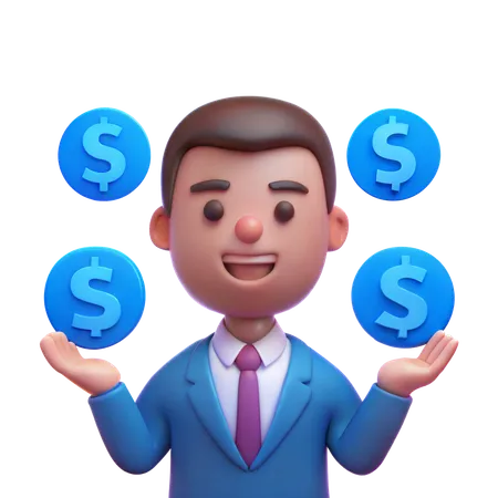 Banker with Currency Symbols  3D Illustration