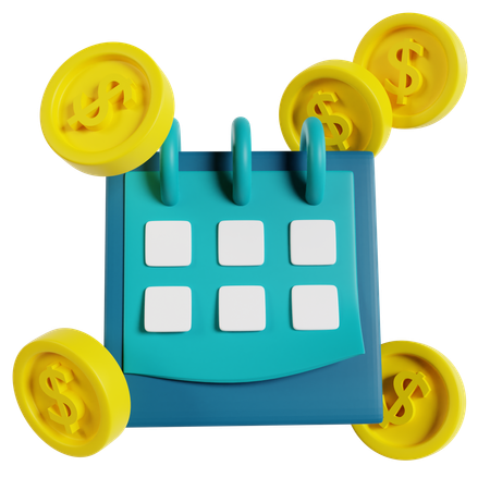 Banking Calendar With Dollar Coins  3D Icon