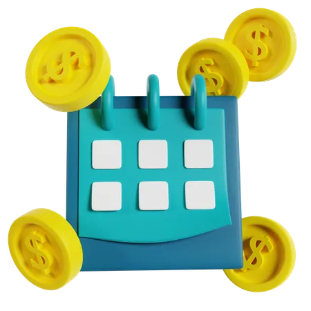 Banking Calendar With Dollar Coins  3D Icon