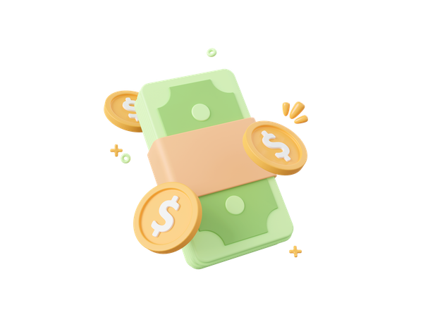 Banknote With Dollar Coin  3D Icon