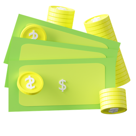 Banknotes And Piles Of Coins  3D Icon