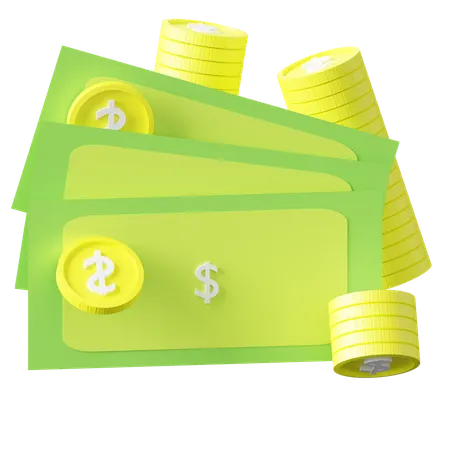 Banknotes And Piles Of Coins  3D Icon