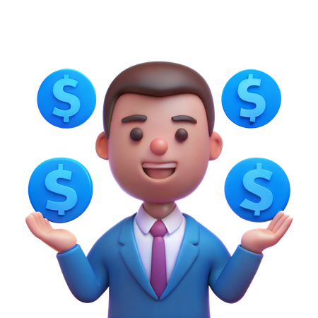 Banquero con símbolos de moneda  3D Icon