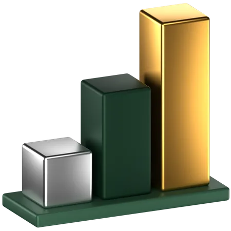3 D Icon Of A Green And Gold Bar Chart With 3 Bars 3D Icon