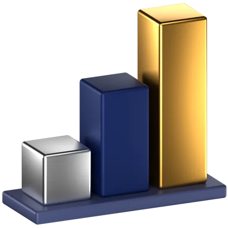 3 D Icon Of A Blue And Gold Bar Chart With 3 Bars 3D Icon