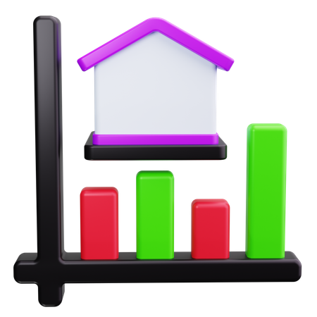 Bar Chart House  3D Icon