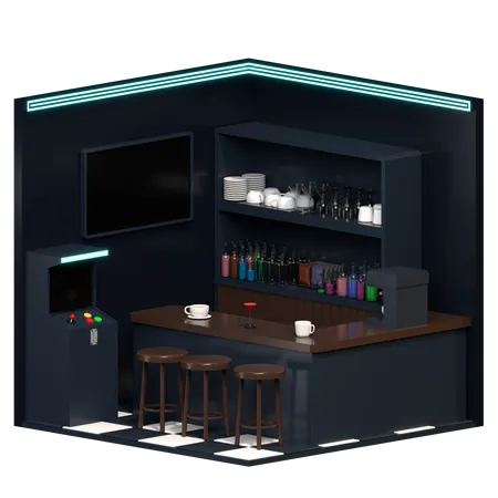 3 D Rendering Of The Isometric Bar And Cafe Room Design Object On A Transparent Background 3D Icon