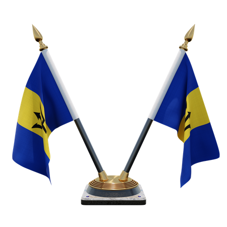 Barbados Double (V) Desk Flag Stand  3D Icon
