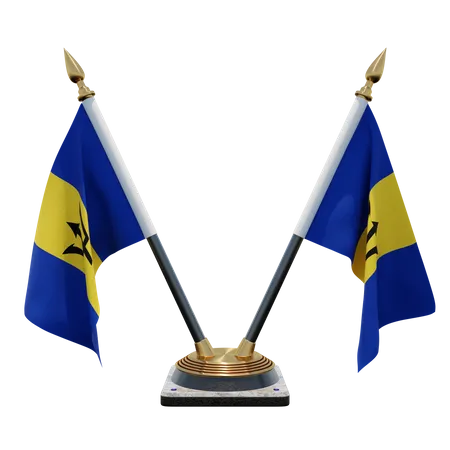 Barbados Double Desk Flag Stand  3D Illustration