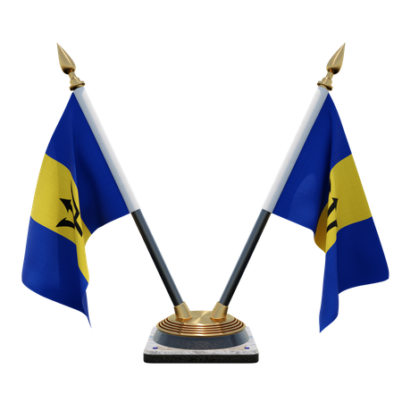 Barbados Double (V) Desk Flag Stand  3D Icon