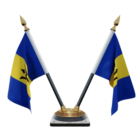 Barbados Double (V) Desk Flag Stand  3D Icon