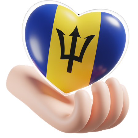 Barbados Flag Heart Hand Care  3D Icon